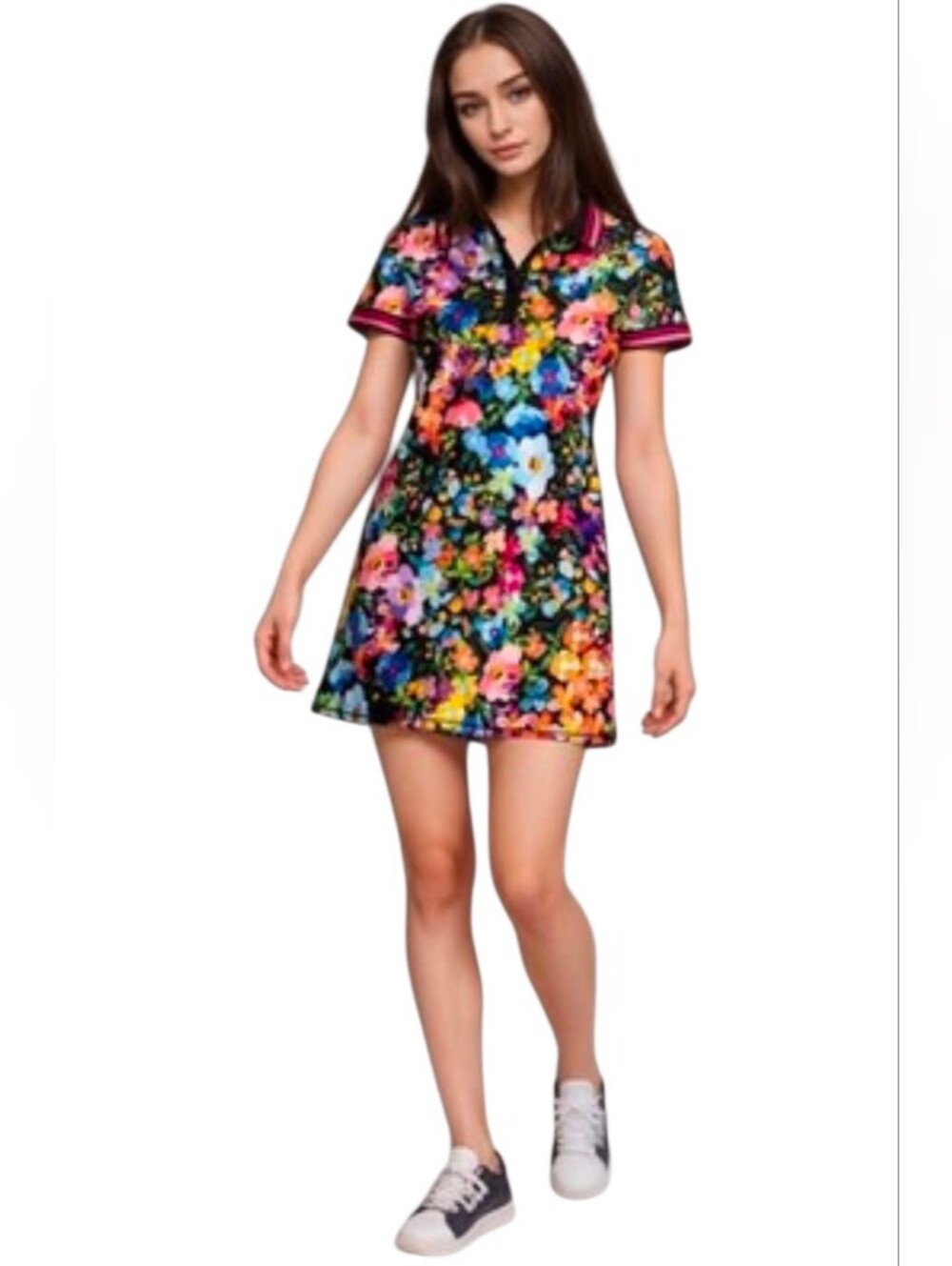 Johnny Was EUC Bee Active Floral Mini Polo Tennis Dress Floral Size Medium.